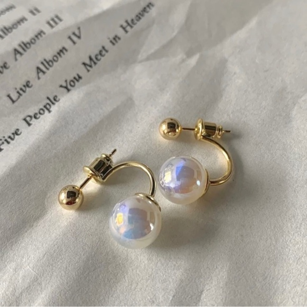 COPY - 18k Gold Plated and Irridescent Bead Earrings - Picture 4 of 8